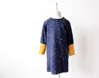 Sweater dress girls - dark blue - floral