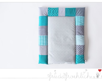 Washable changing mat/changing pad - petrol/grey - Patchwork - Patchwork