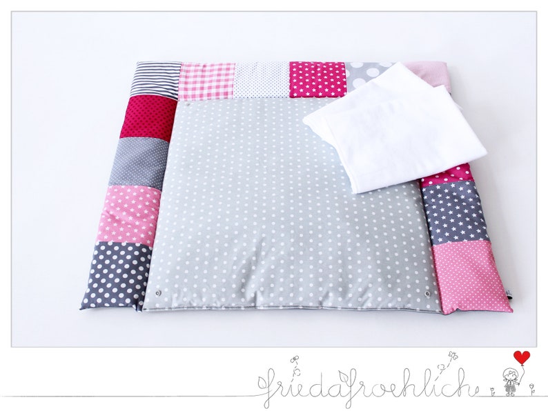 Washable changing mat/changing mat grey/pink/pink patchwork image 3