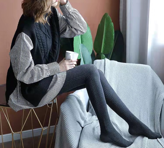 Cashmere Pantyhose,winter Tights,legging,women's Pantyhose,winter Soft Feel  Stripe Pattern Knitted Tights for Women Socks -  New Zealand