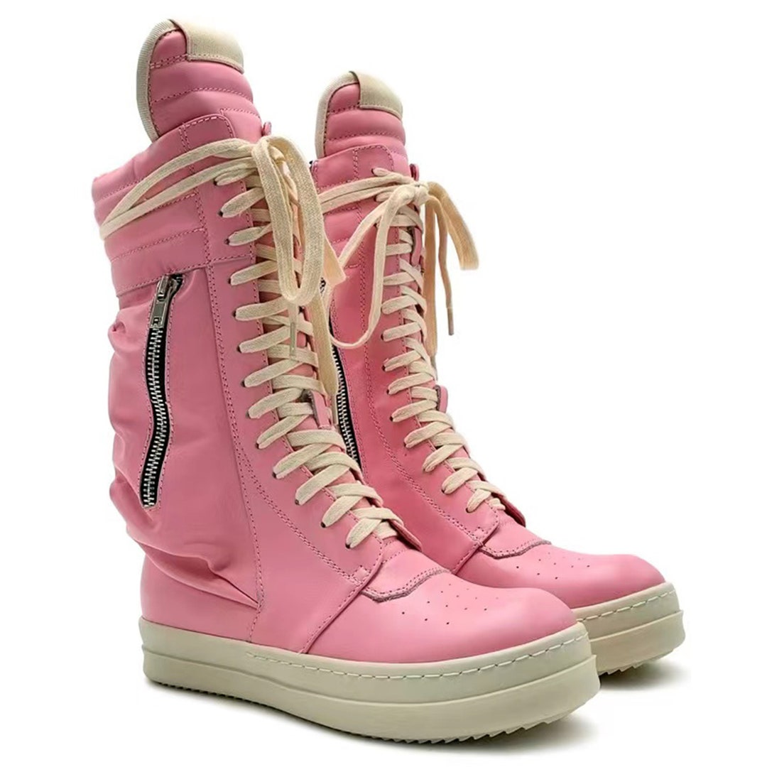 Pink Leather Bootsleather Sneaker Boots Boots Women's - Etsy