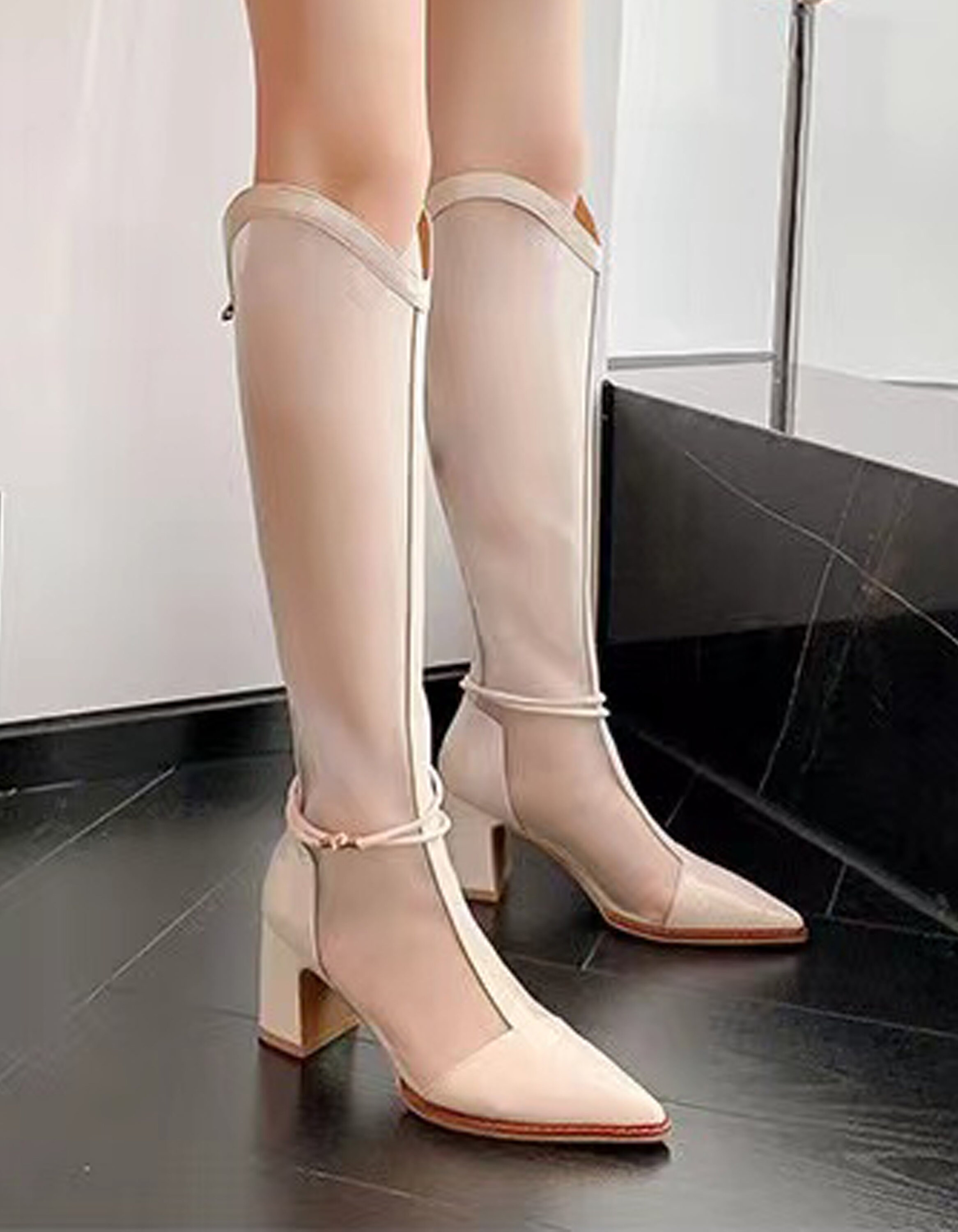 最高 Ameri TRIANGLE HEEL MESH BOOTS パープル Mサイズ i9tmg.com.br