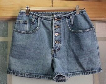 80s/90s Baxis / 7 / 27 / Button Fly / High-Rise Denim Shorts