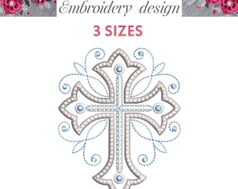 Elegant Cross with inlaid Beads Machine Embroidery Design: Holy Communion (4x4, 5x7 Hoop) (Instant Download)