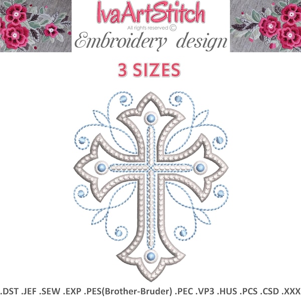 Elegant Cross with inlaid Beads Machine Embroidery Design: Holy Communion (4x4, 5x7 Hoop) (Instant Download)