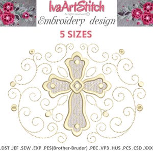 Set Machine Embroidery Designs Filled Nice Cross and Scrolls Lines in 5 sizes: First Communion (Instant Download)
