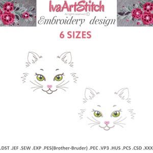 6 sizes Machine Embroidery Design Cat Contour Outline Face Head Cat Eyes Look File Instant Download