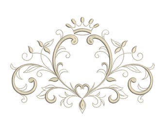 4 sizes, Machine Embroidery Design, Floral Scrolls Frame&Crown for Monogram, File Instant Download