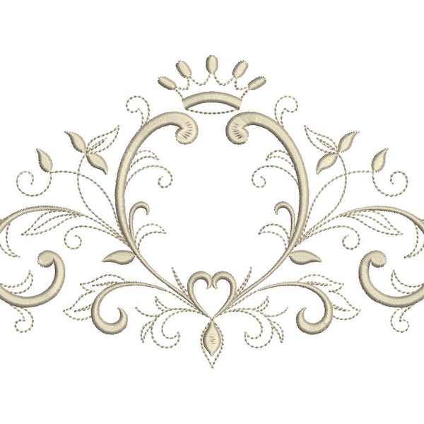 4 sizes, Machine Embroidery Design, Floral Scrolls Frame&Crown for Monogram, File Instant Download