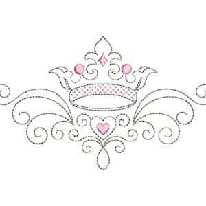 6 sizes, Machine Embroidery Design, Crown&Scrolls Outline, Gold\Silver thread, File Instant Download
