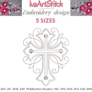 Elegante kruistouwkolom machineborduurontwerp in 5 maten: eerste communie (4 x 4, 5 x 7 hoepel) (directe download)