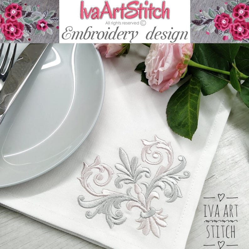 Flourish Satin Scrolls Corner Pattern Machine Embroidery Design in 8 sizes: Royal Wedding (Instant Download) image 2