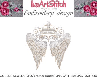 3 sizes Machine Embroidery Design Beautiful Royal Crown&Wings File Instant Download