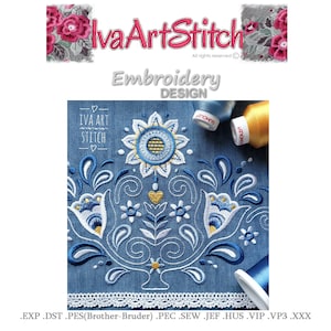 Motif de broderie machine Folk stylisé tournesol style ukrainien fleur motif fichier téléchargement immédiat