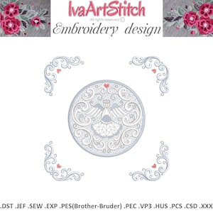Machine Embroidery Design Christening Royal Baroque Baptism Angel Corners Scrolls 3 Sizes File Instant Download