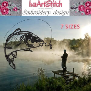 Embroidery Design Fish Silhouette Carp 7 Sizes File Instant Download