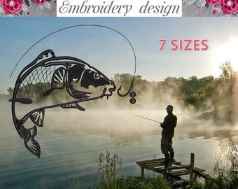 Embroidery Design Fish Silhouette Carp 7 Sizes File Instant Download