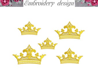 Machine Embroidery Design Gold Royal Crown 5 sizes File Instant Download