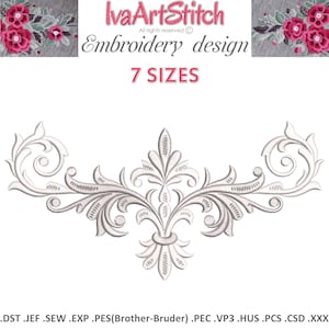 Flourish Elongated Scrolls Machine Embroidery Design in 7 sizes: Royal Wedding (Instant Download)