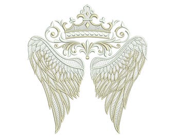 3 sizes, Machine Embroidery Design, Beautiful Royal Crown&Wings, File Instant Download