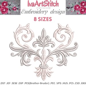 Motivo per ricamo a macchina con angoli in raso Flourish Scrolls in 8 misure: Royal Wedding (download immediato)