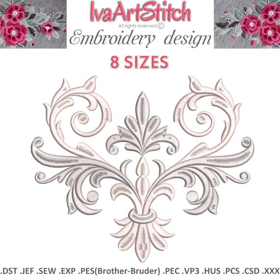 Flourish Satin Scrolls Corner Pattern Machine Embroidery Design in 8 sizes: Royal Wedding (Instant Download)