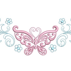 2 sizes, Machine Embroidery Design, Butterfly&Scrolls, File Instant Download