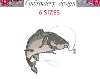 Embroidery Design Fish Carp 6 sizes File Instant Download