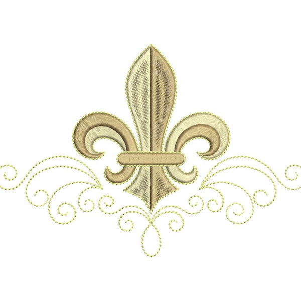 7 sizes, Machine Embroidery Design, Fleur De Lis&Scrolls, Gold\Silver thread, File Instant Download