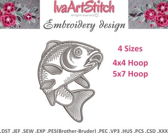 Embroidery Design Small Fish Carp Contour Graphic Pattern Silhouette 4 sizes File Instant Download