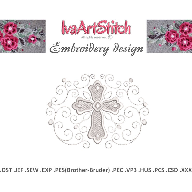 Set Machine Embroidery Designs Filled Nice Cross and Scrolls Lines File Instant Download image 1