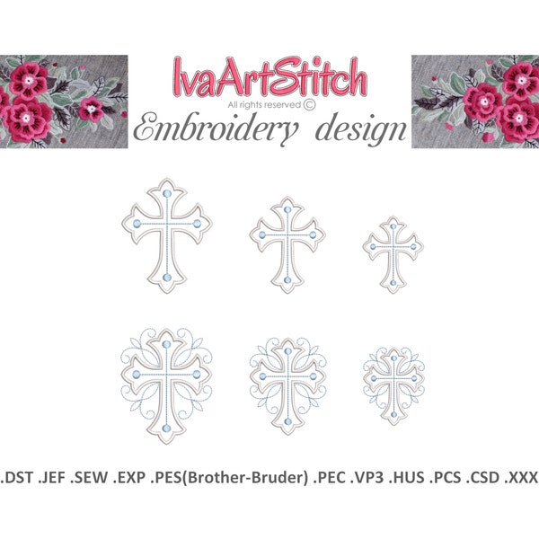 Set Machine Embroidery Design Small Mini Elegant Cross and Small Elegant Cross&Scrolls lines 4x4 Hoop File Instant Download