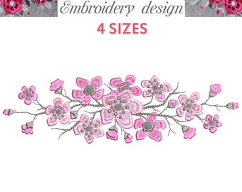 Machine Embroidery Design Sakura Pink Flowers Spring Tree Branch 3 sizes File Instant Download
