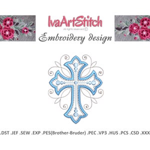 Applique Machine Embroidery Design Beautiful Elegant Embellished Cross and Motifs Lines Holy Communion Cross 5 sizes File Instant Download