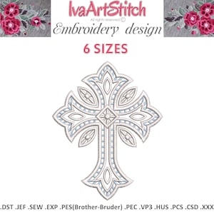 Elegante Kreuzansicht von Cutwork Stickdatei, Stickdatei in 6 Größen: Religiöse Motive (4x4, 5x7 Hoop) (Instant Download)