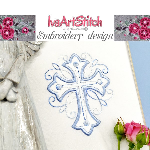 Applique Machine Embroidery Design Elegant Cross and Motifs Lines 5 sizes 4x4 Hoop 5x7 Hoop File Instant Download