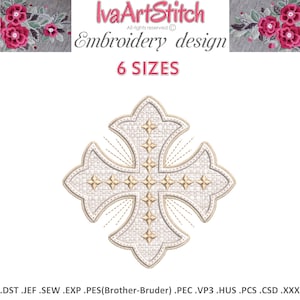Square Cross Diamond Applique Machine Embroidery Design in 5 Sizes: Religious Motifs (4x4, 5x7 Hoop) (Instant Download)