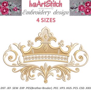 Large Royal Crown Machine Embroidery Design in 4 sizes: Heraldic (5x7, 6x8, 6x10 Hoop) (Instant Download)