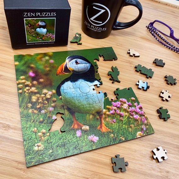 Puffin Zen Puzzle Hand Crafted Artisanal Wooden Jigsaw Puzzle 