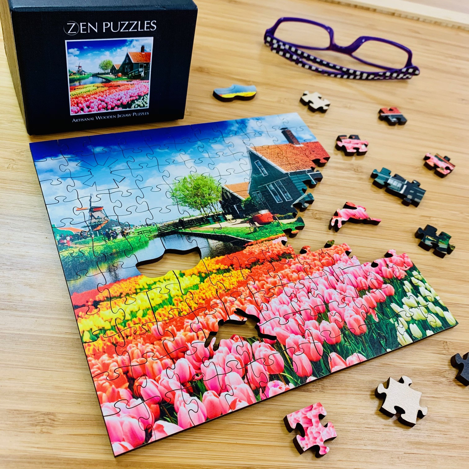 Tulip Festival Zen Puzzle - Hand Crafted Artisanal Wooden Jigsaw