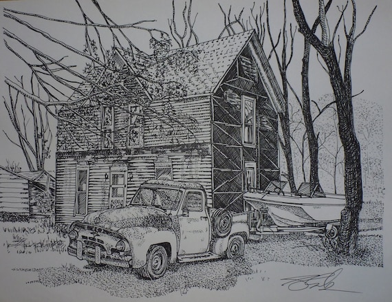 Old Ford Truck And Boat