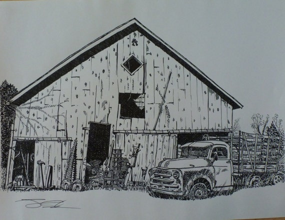 Old Dodge Truck And Barn Etsy