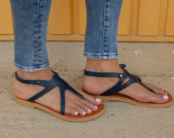 blue leather sandals