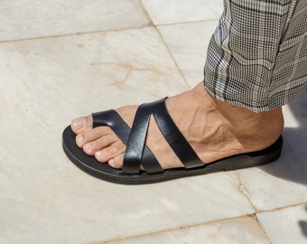 Sandalias de cuero para hombre, estilo greco-romano, cómodas