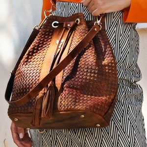 Leather Backpack with straw effect in black and brown, leather shoulder bag, leather cross bag, unique design leather bag, MADE IN GREECE
