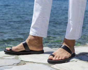 Sandalias de cuero para hombre, sandalias griegas, sandalias romanas para hombre, diapositivas de cuero para hombre, sandalias hechas a mano, zapatos de verano para hombre Sandalias negras para hombre, CRONOS