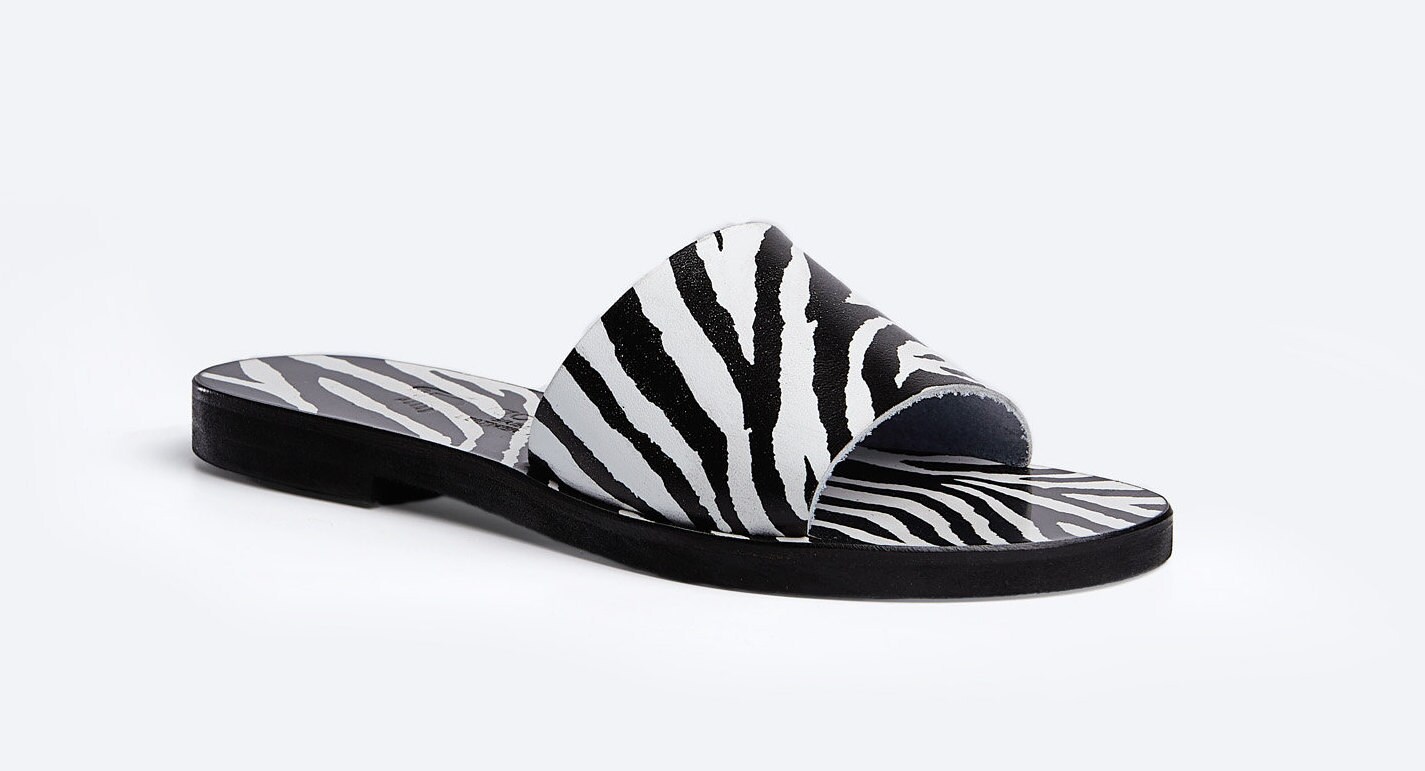 Leather Women Slip on Easy Wear Black and White Zebra Print  display picture 1