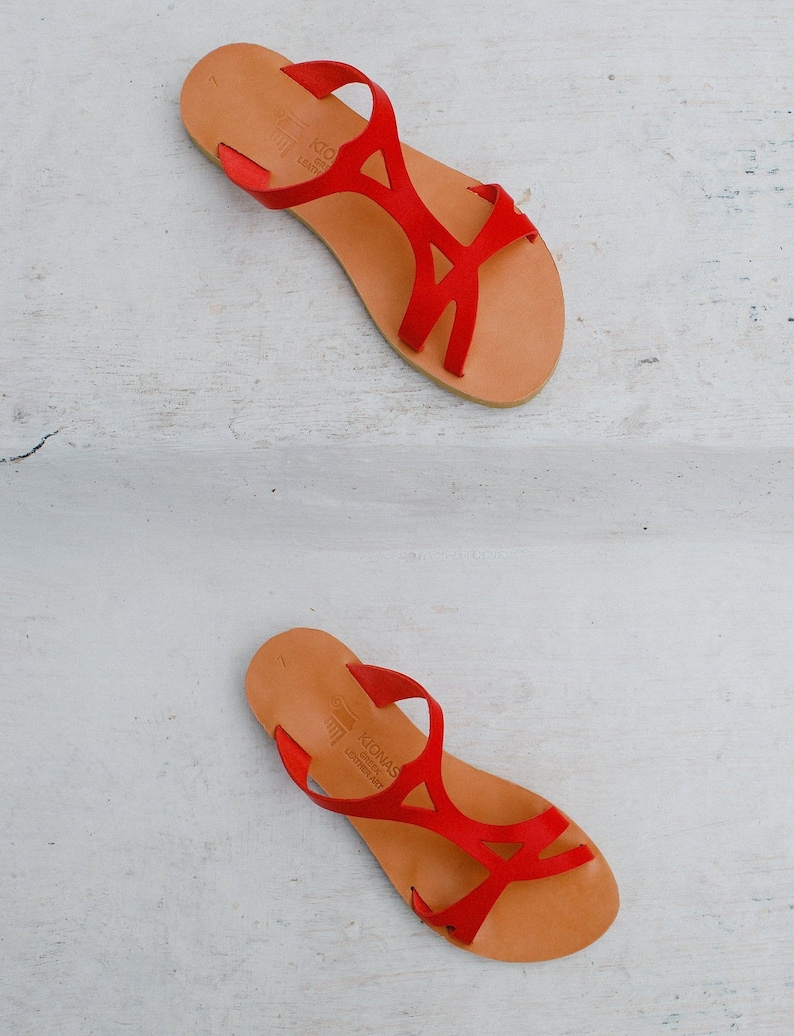 Sandales, sandales en cuir, sandales grecques antiques, sandales pour femme, sandales rouges, sandales plates faites main, mules, chaussures femme, THETIS image 5
