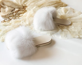 Women's Faux Fur Slide Slippers - Soft Fluffy Sandals For Indoor/Outdoor, White - View #12
