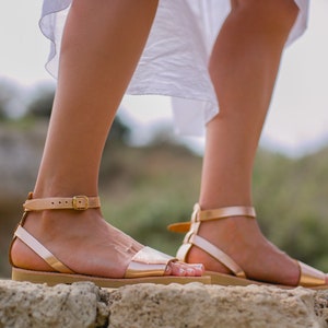 Greek Leather sandals, Ankle strap sandals, Elegant sandals, Flat sandals, Women shoes, Kionas, ERATO